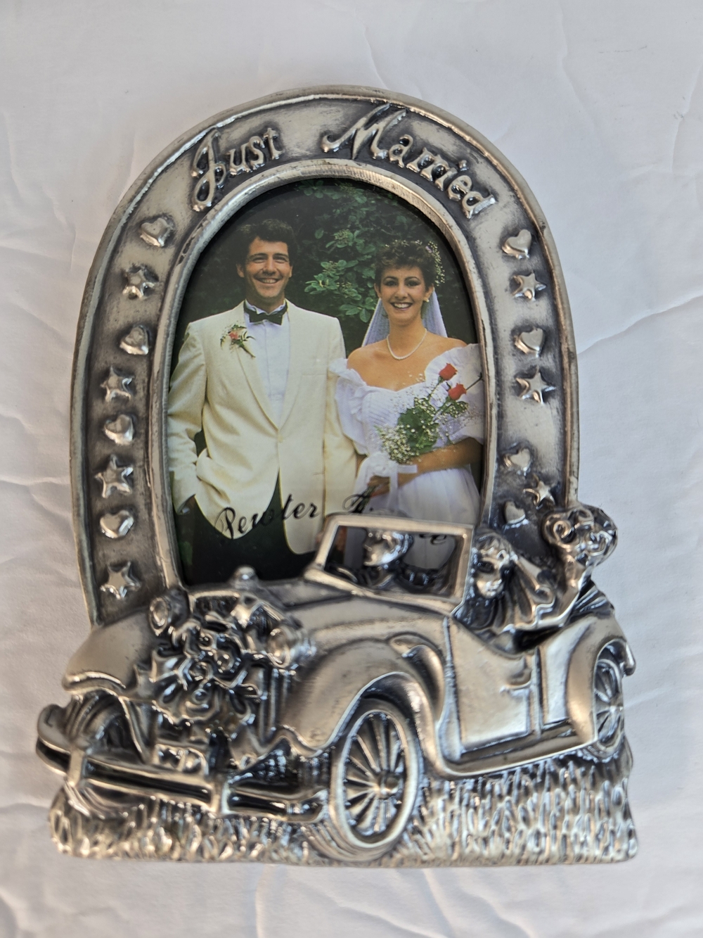 Just Married Silver Bridal Car Photo Frame